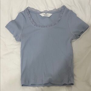 H&M Women's Soft Blue Lace Trim Tee